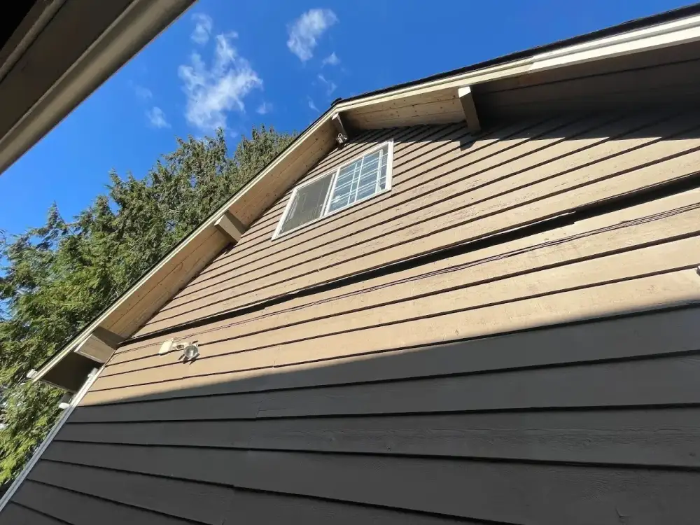 Roofline, fascia, and gutter detail on a Puget Sound area home